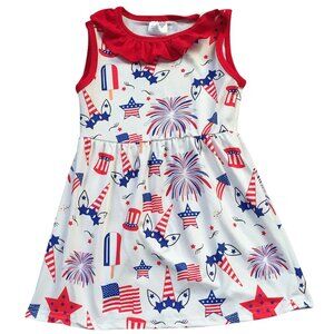 Little Girl Toddler Sleeveless Unicorn Fireworks American Flag USA 4th Of july